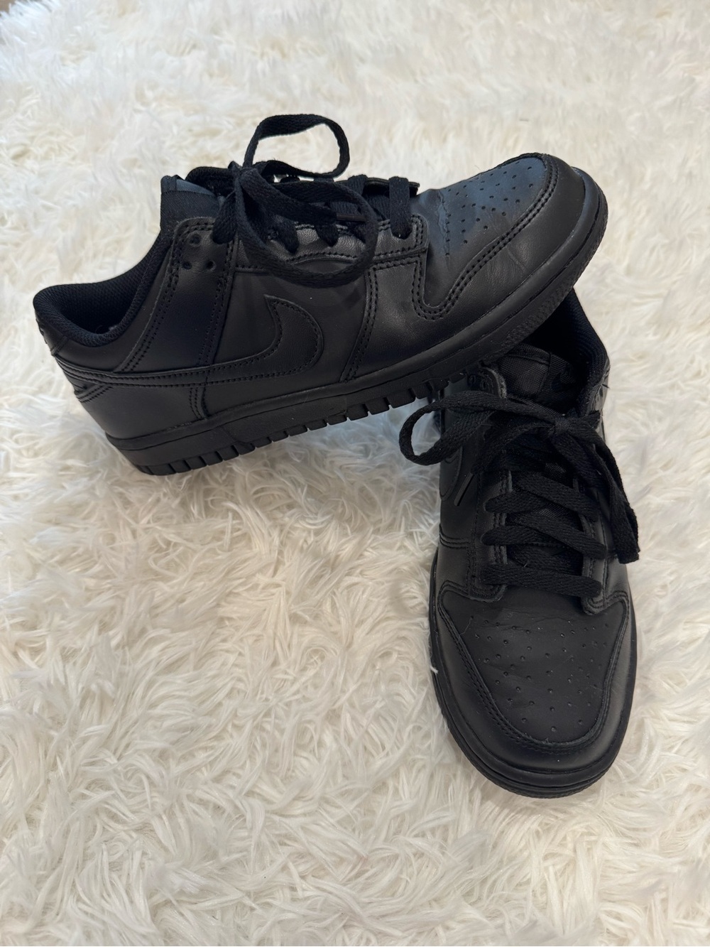 Nike Black Leather Dunks Low Triple Black - Picture 2 of 7